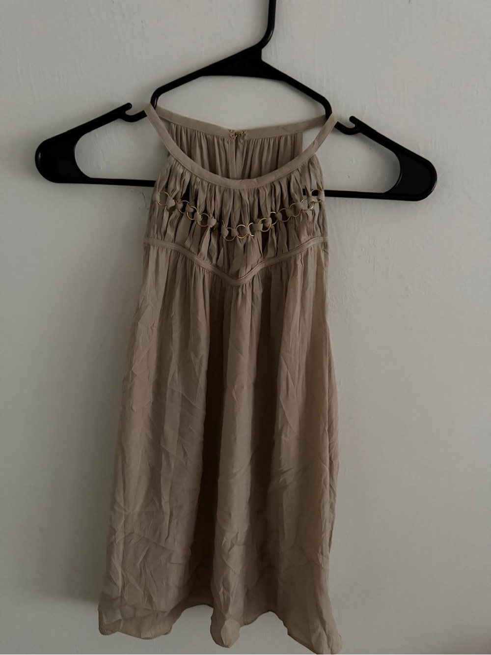Beige Halter Neck Embellished Sundress